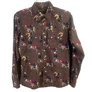 VTG Rustler Wrangler Brown Bronco Rider Rodeo Scene Pearl Snap Youth XL Shirt